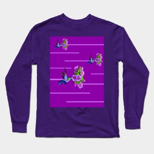 Hummingbirds and purple flowers on purple Long Sleeve T-Shirt